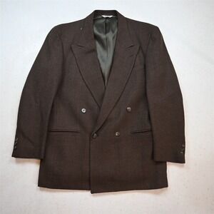 Vtg USA Made Double Breasted 40R Brown 100% Wool Tweed Blazer Jacket Sport Coat